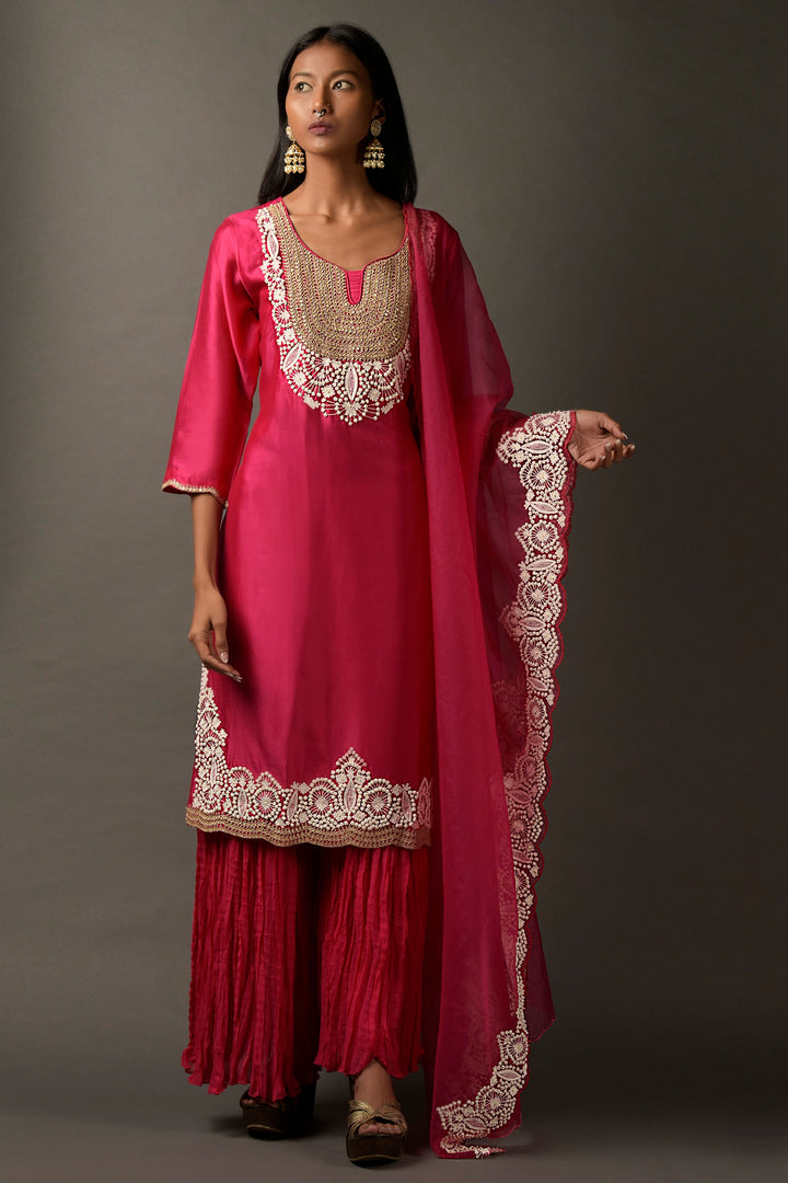 Hot Pink White Thread Suit Set