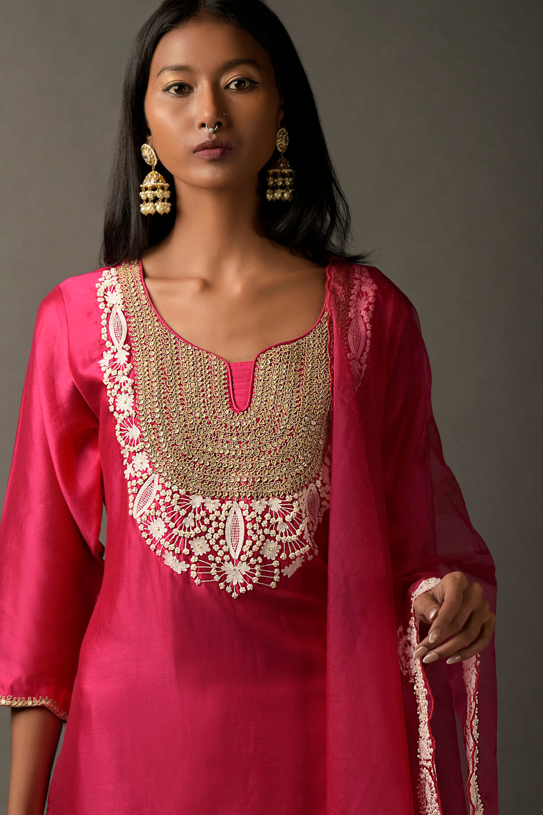 Hot Pink White Thread Suit Set