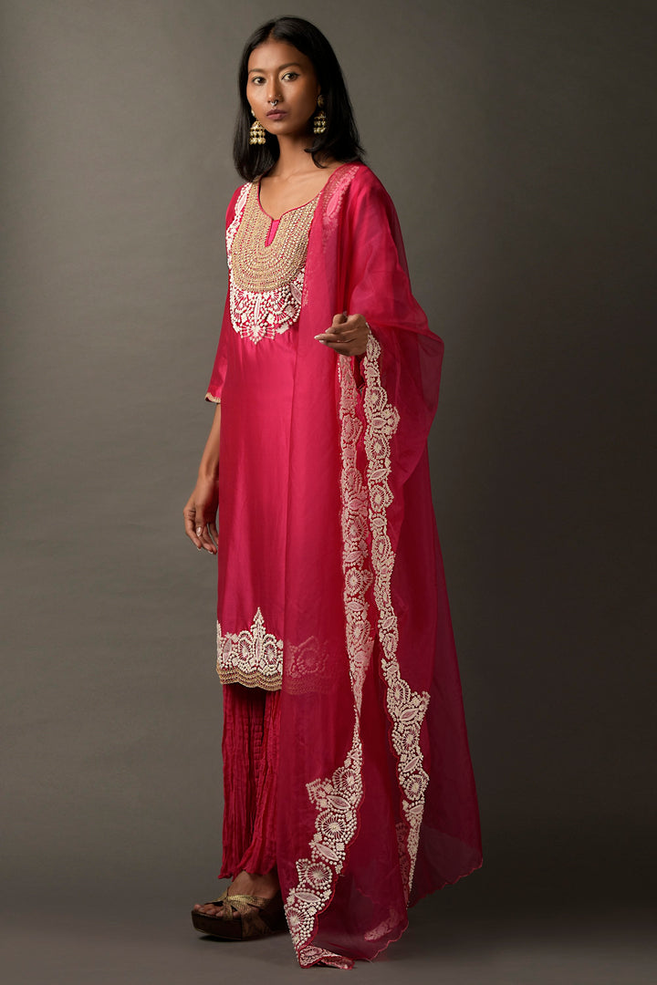 Hot Pink White Thread Suit Set