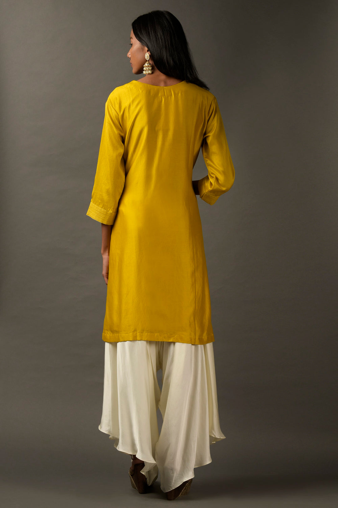 Mustard Yellow with White Potli Work Suit