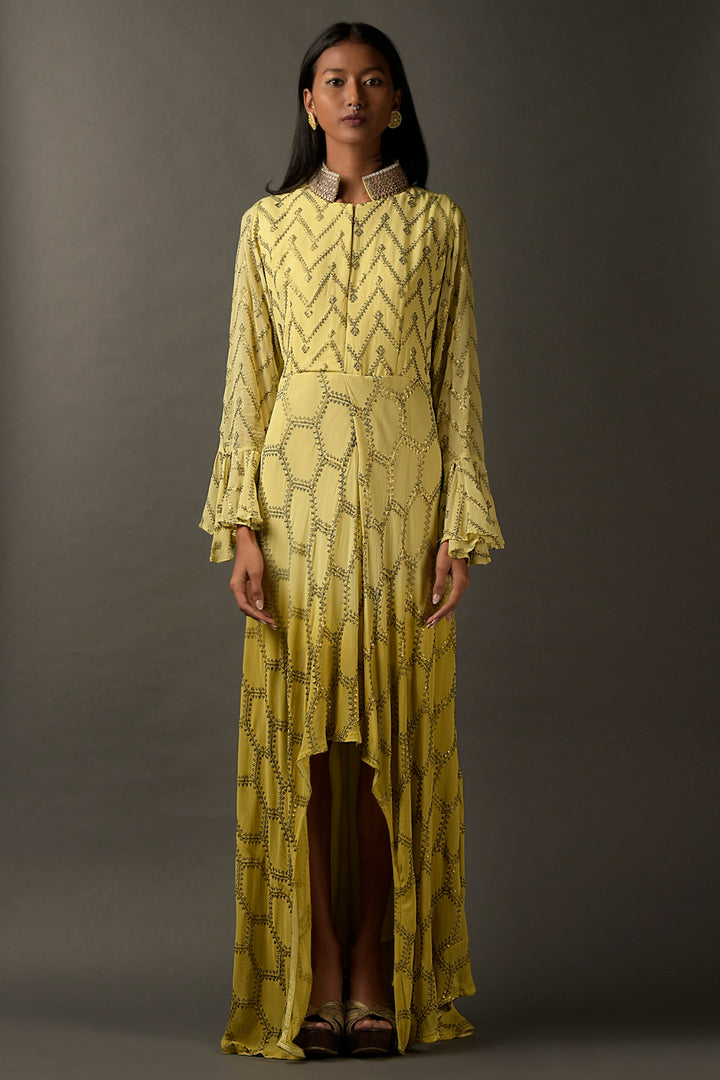 Light Yellow Embroidered Evening Dress