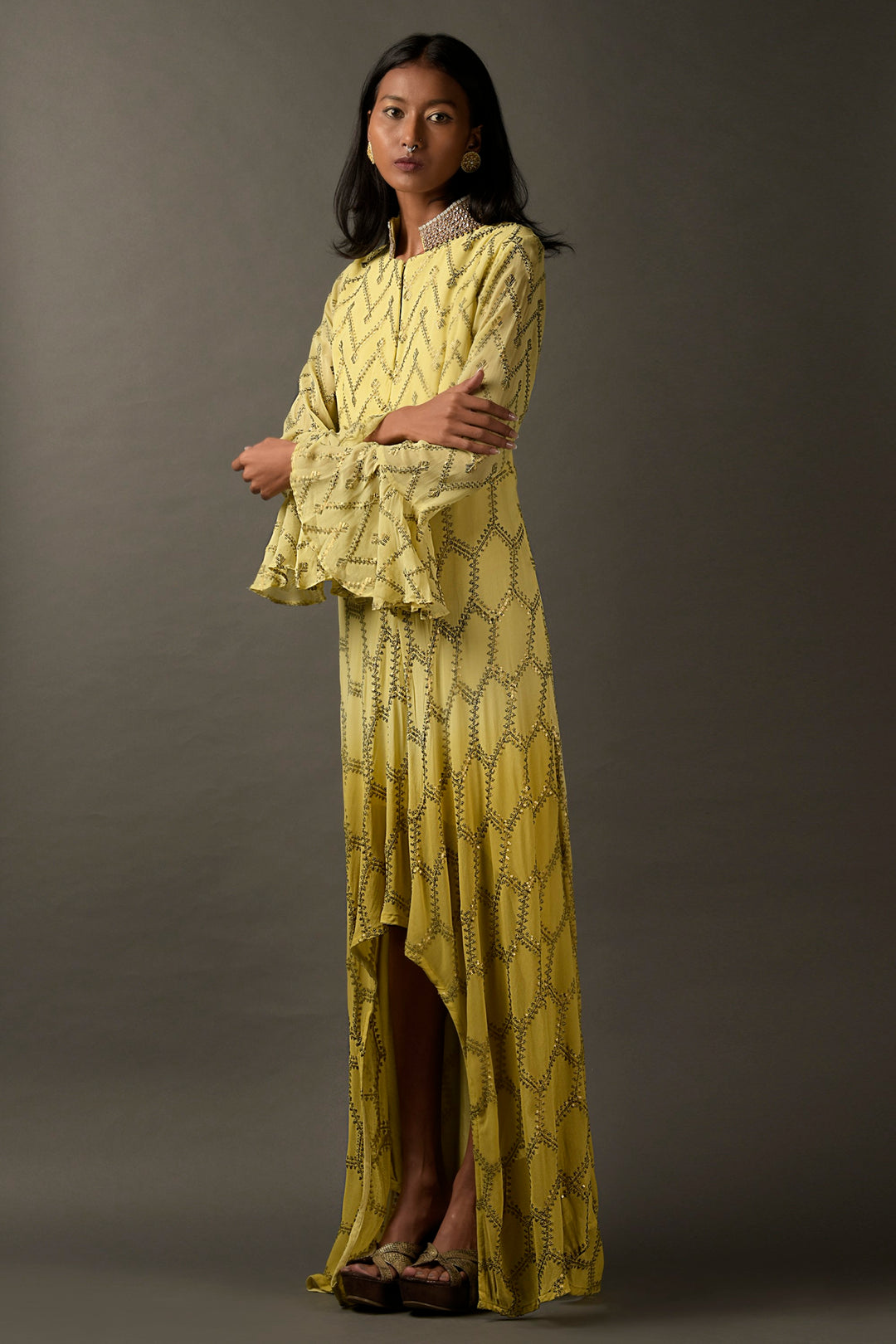 Light Yellow Embroidered Evening Dress