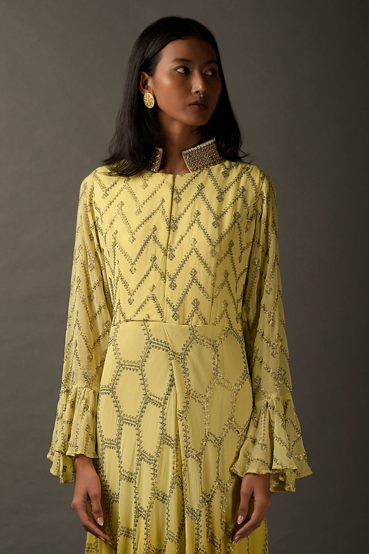 Light Yellow Embroidered Evening Dress