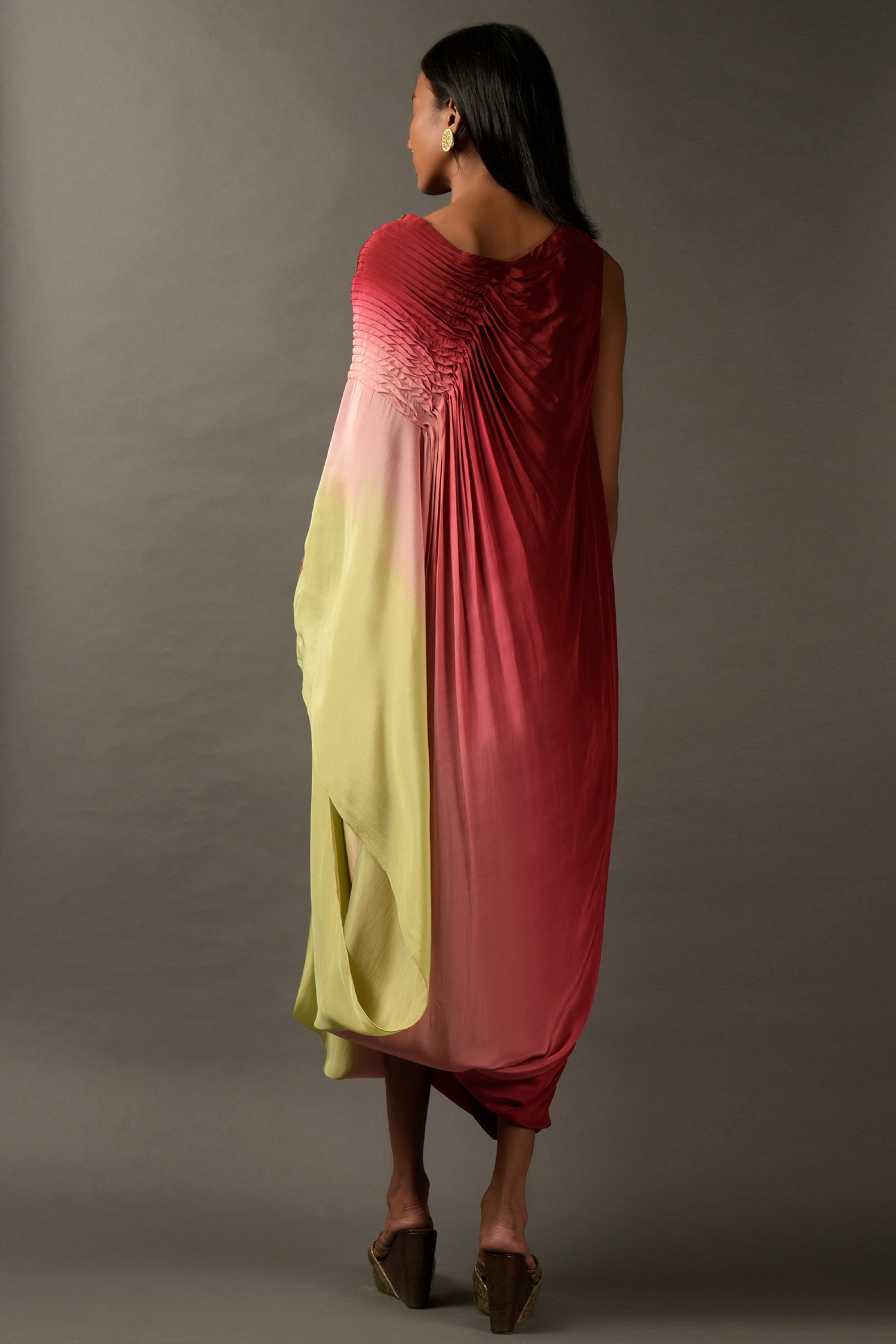 Multicolored Ombre Satin Embroidered Dress