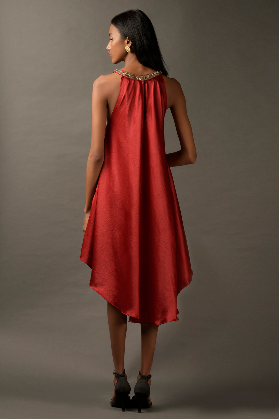 Red Satin Embroidered Dress