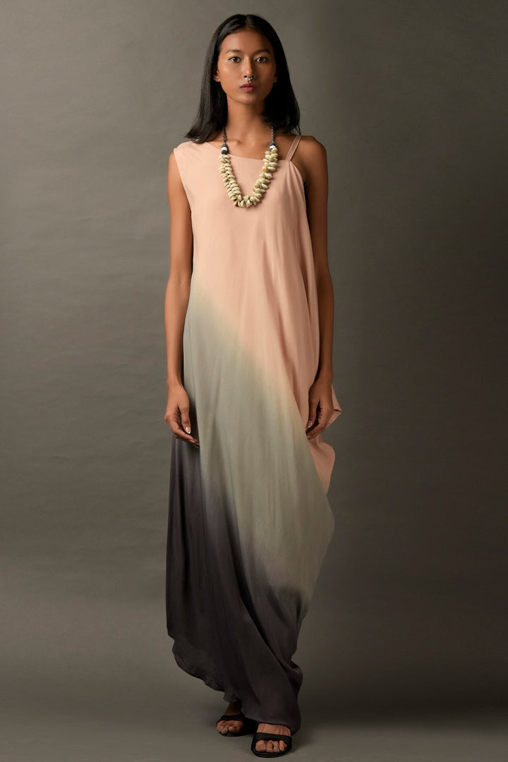 Pink & Grey Ombre Georgette Dress with Shell neckpiece