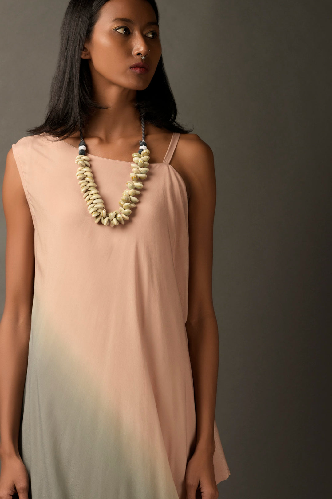 Pink & Grey Ombre Georgette Dress with Shell neckpiece