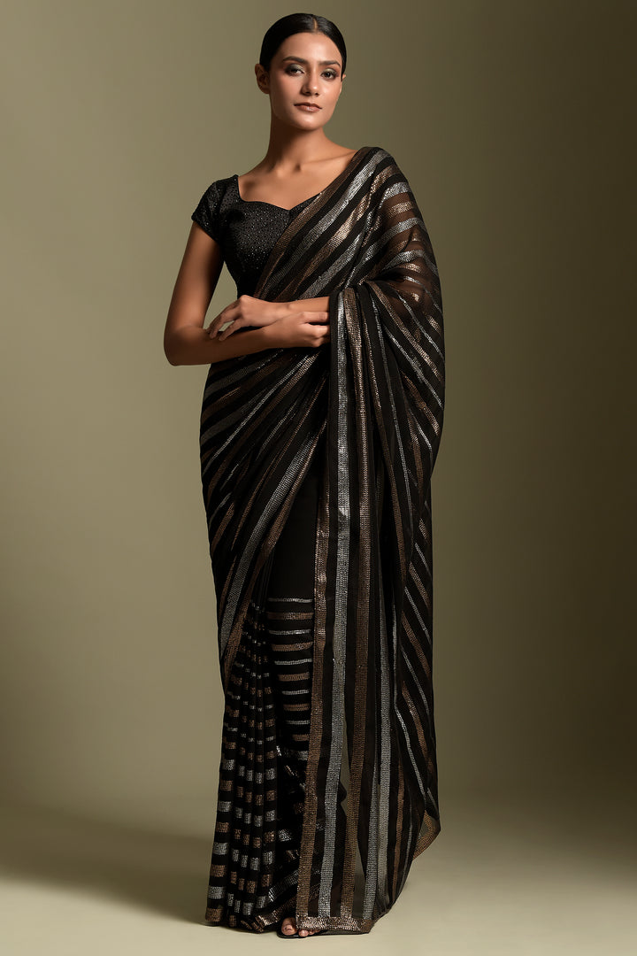 Black Embroidered Saree Set