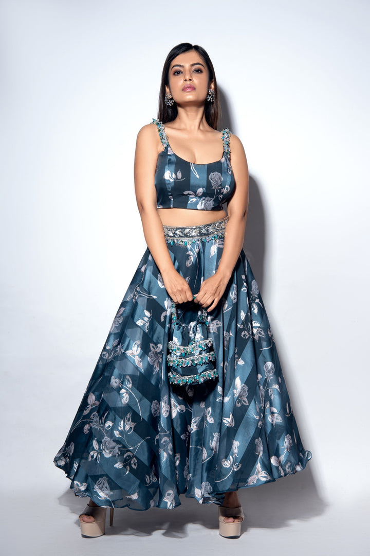 Teal Ankle Length Lehenga Set