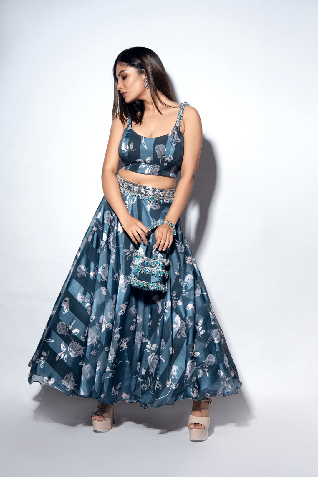 Teal Ankle Length Lehenga Set