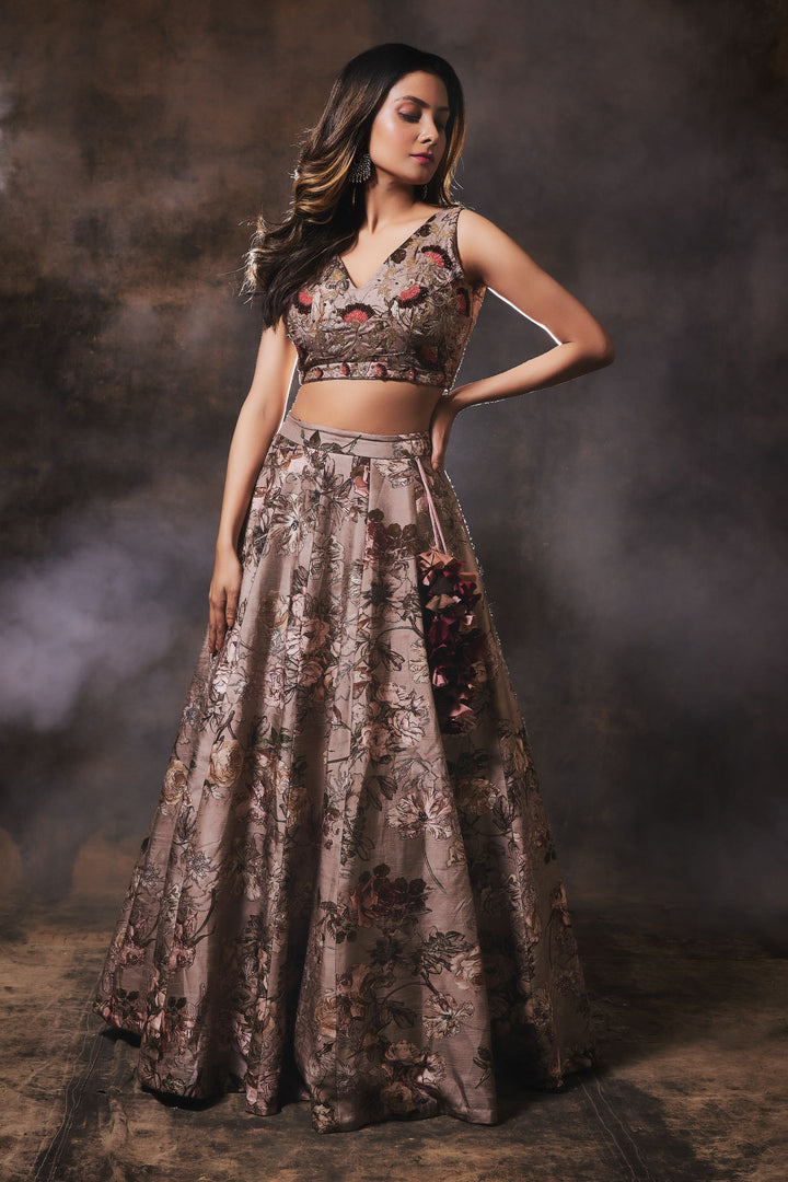 Printed Lehenga Set with Embroidered Blouse & Dupatta