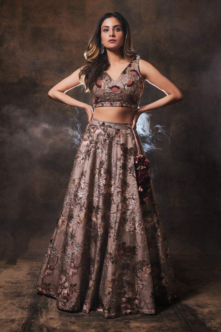 Printed Lehenga Set with Embroidered Blouse & Dupatta