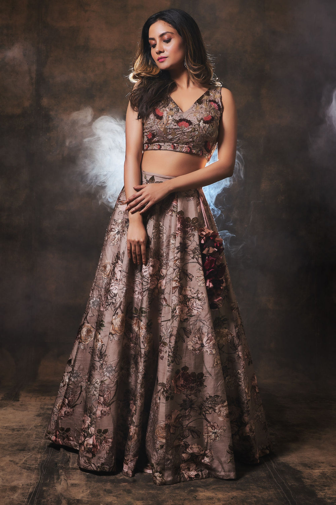 Printed Lehenga Set with Embroidered Blouse & Dupatta