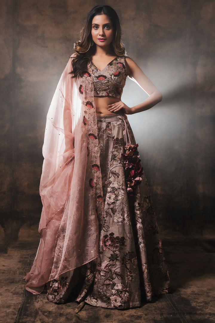 Printed Lehenga Set with Embroidered Blouse & Dupatta