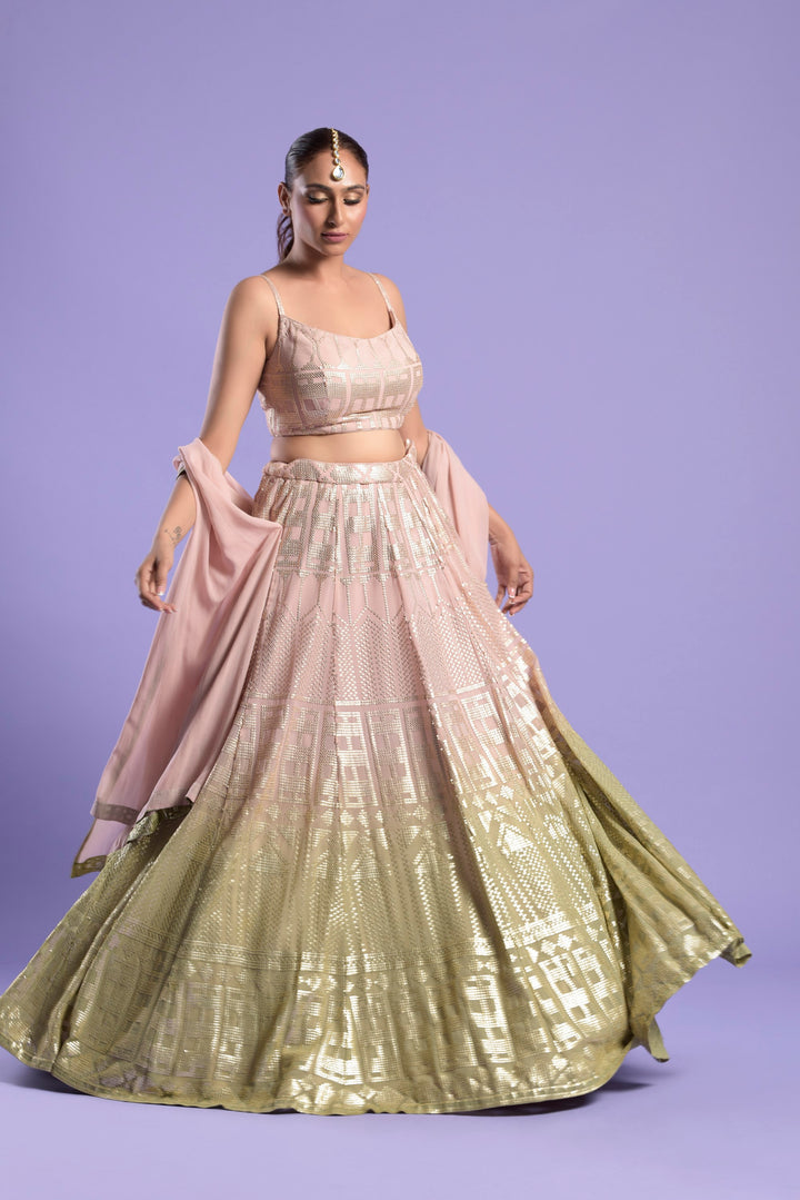 Nude Pink Ombre Organza Lehenga Set