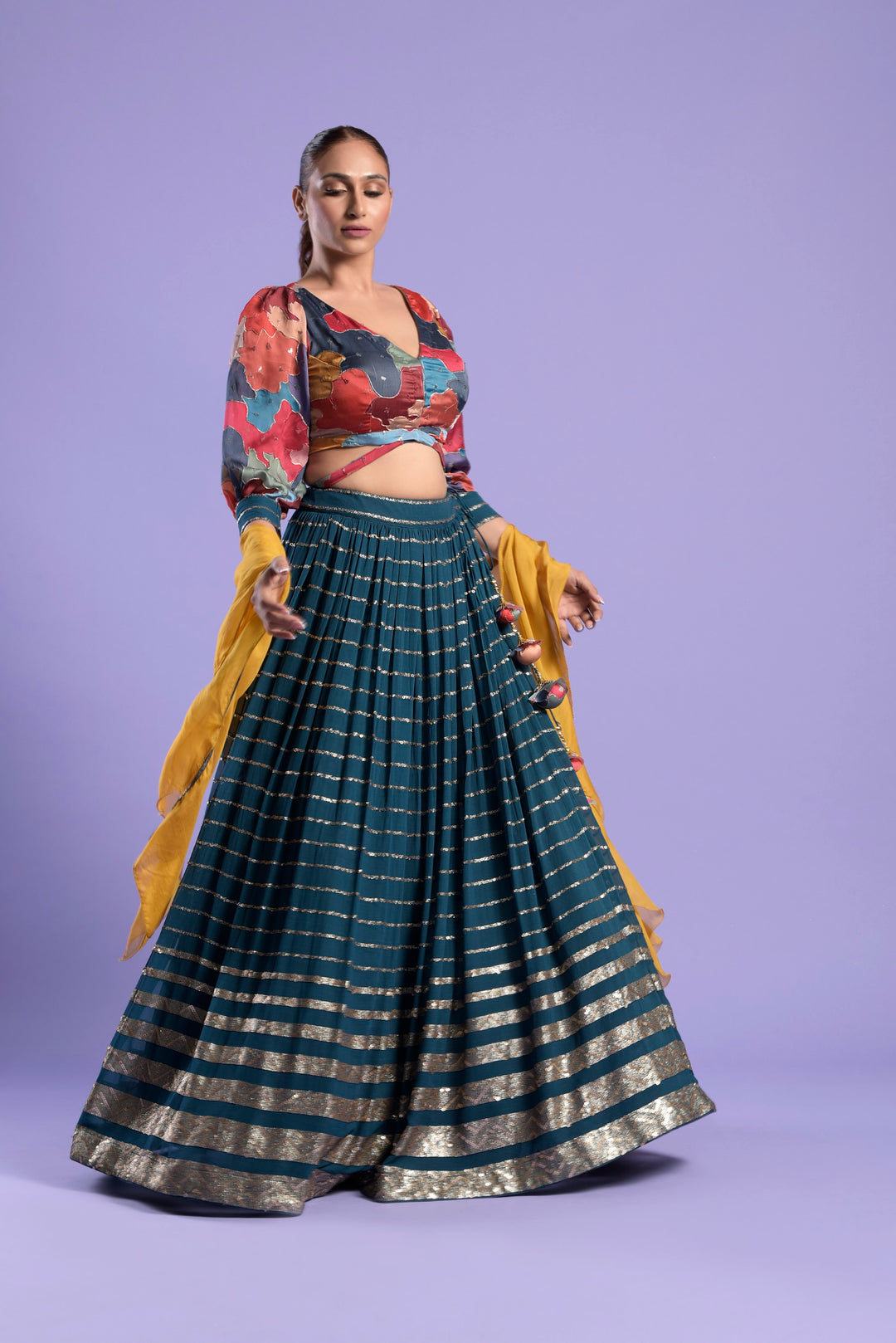 Teal Blue Georgette Kalidar Lehenga Set