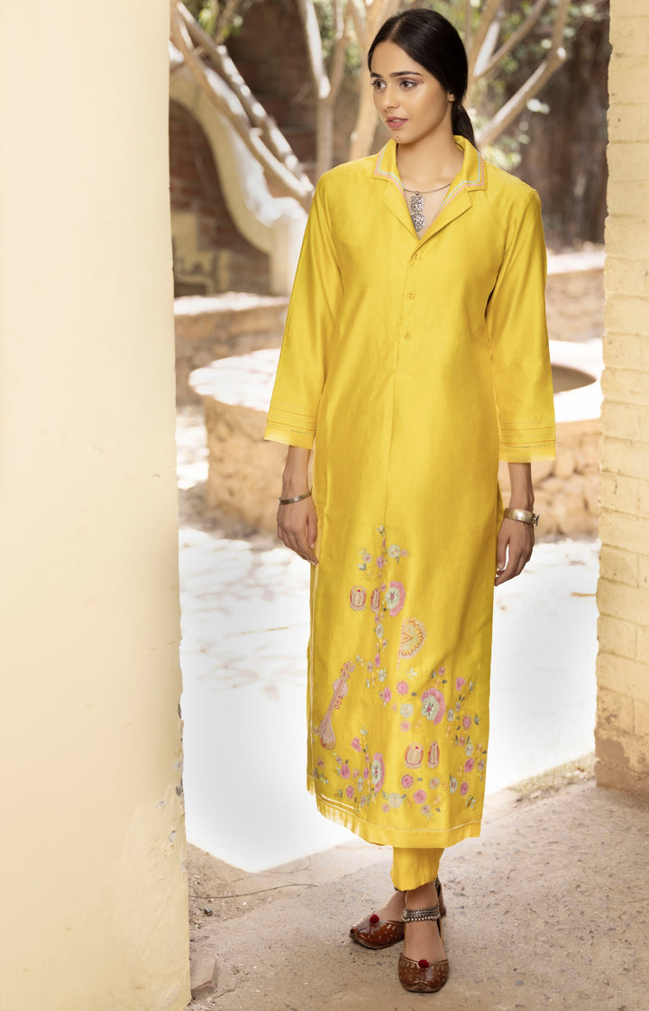 Collared Yellow Kurta Set