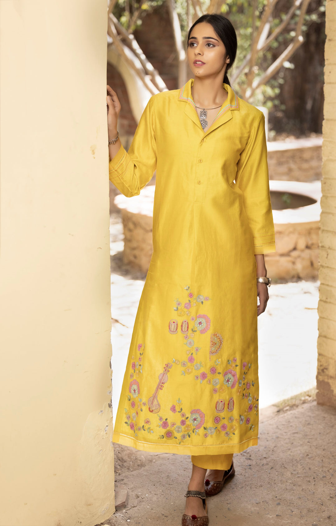 Collared Yellow Kurta Set