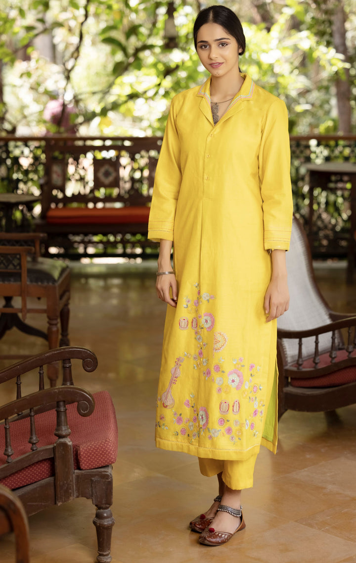 Collared Yellow Kurta Set