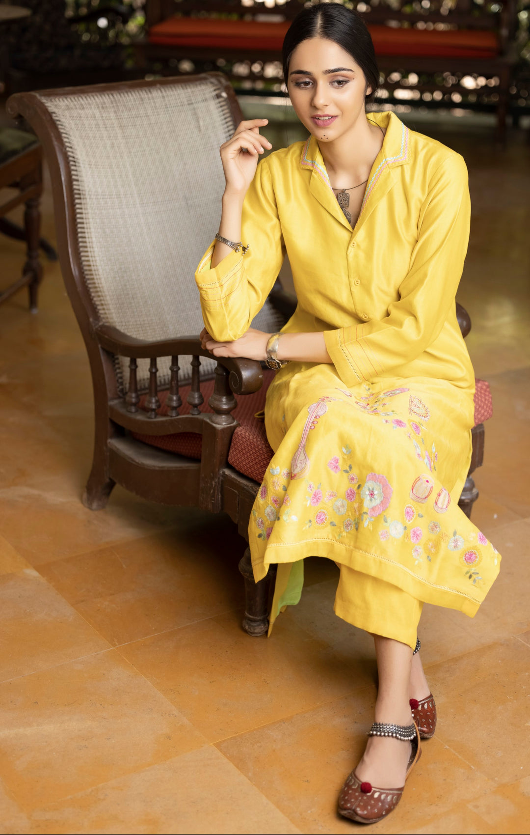 Collared Yellow Kurta Set