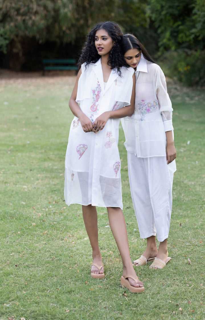 White Organza Embroidered Dress