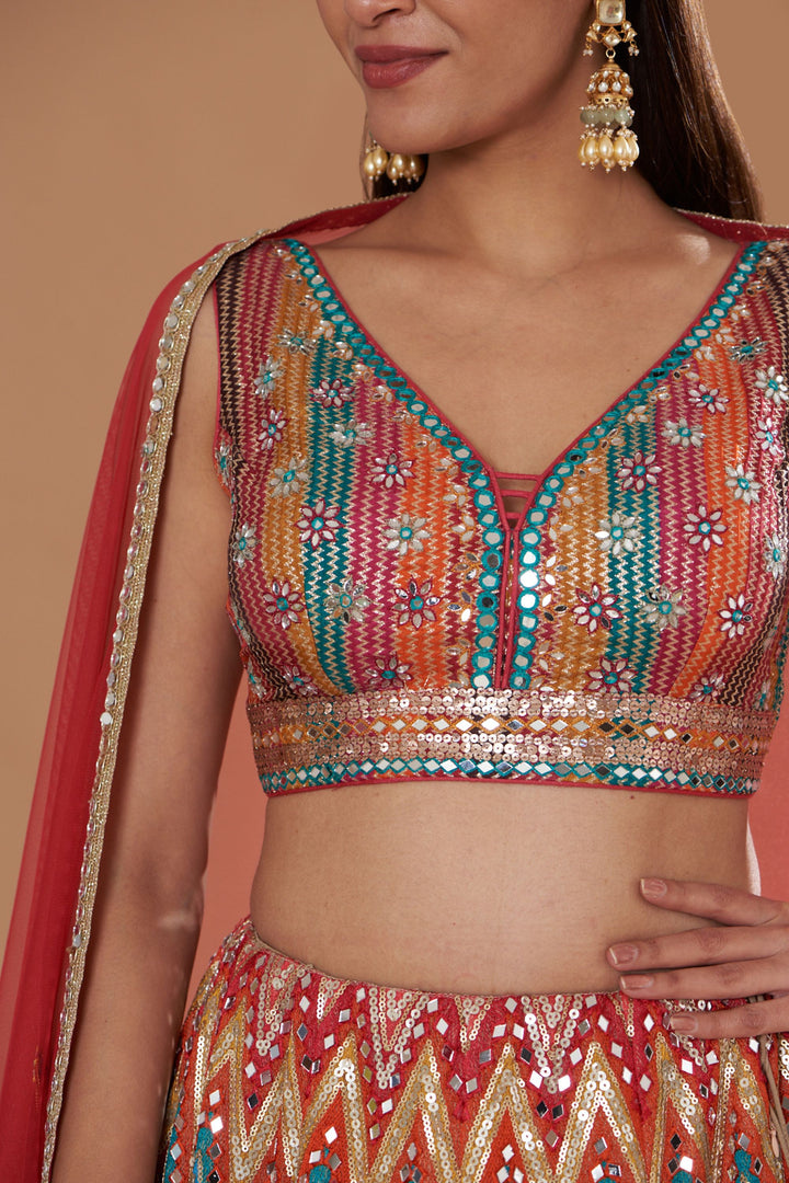 Multicolored Embroidered Lehenga Set