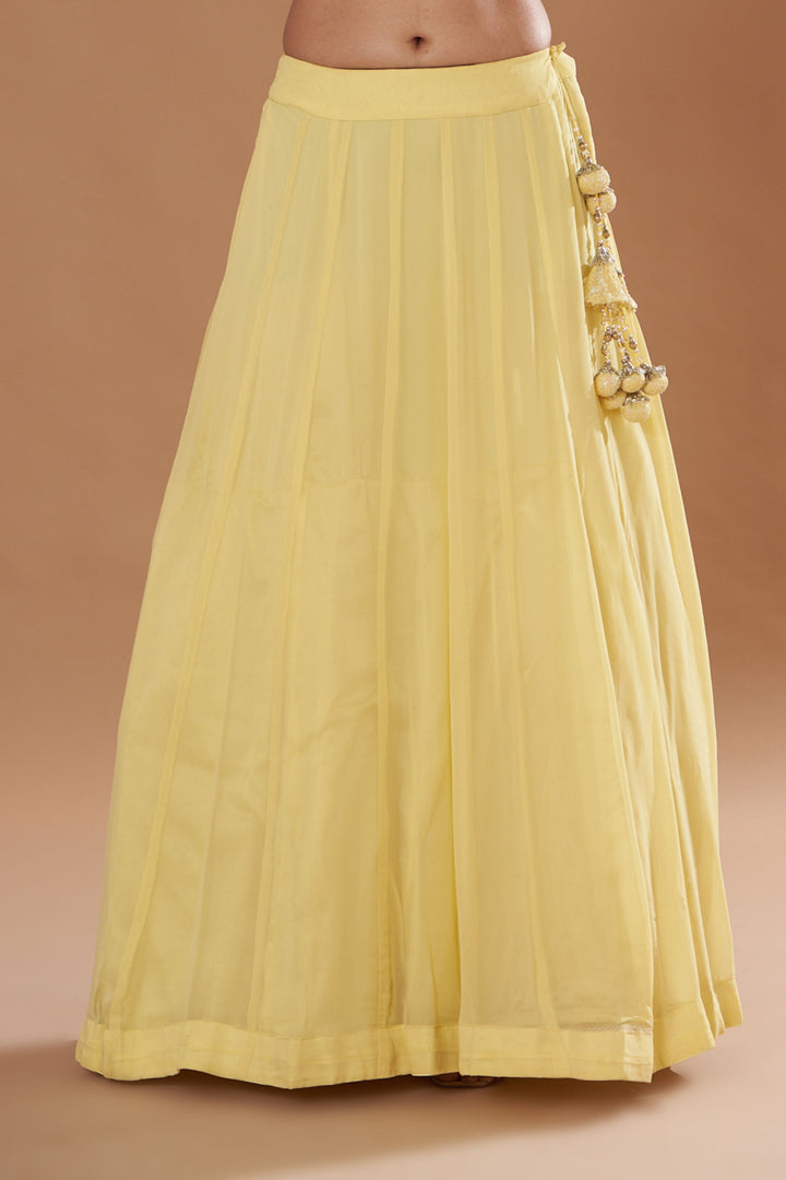 Lemon Yellow Georgette Chikan Embroidered Anarkali Set