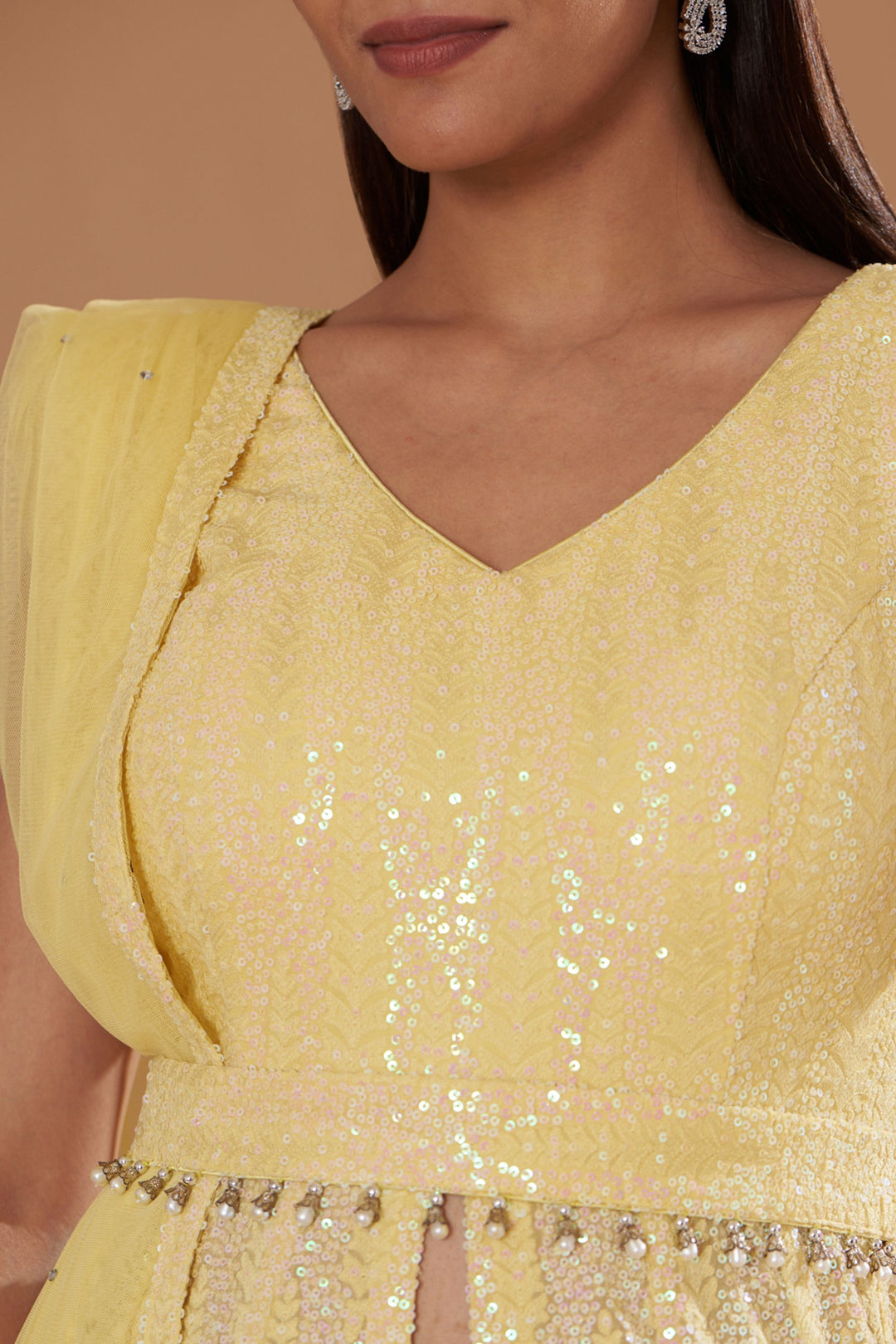 Lemon Yellow Georgette Chikan Embroidered Anarkali Set