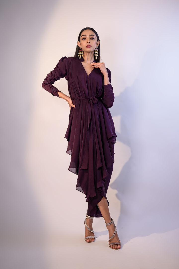 Wine One Piece Drape Dress