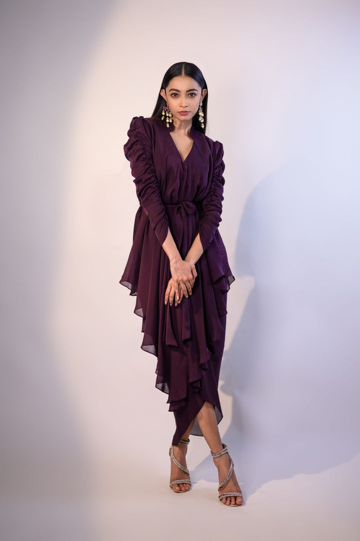 Wine One Piece Drape Dress