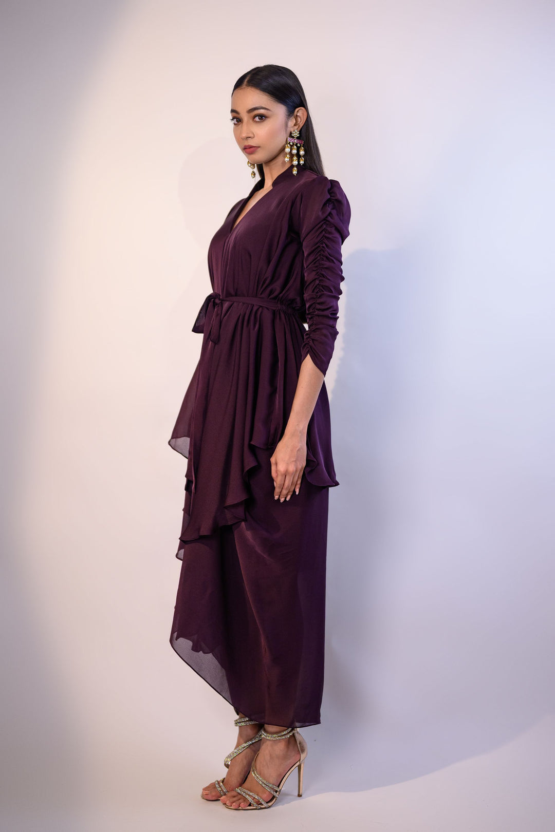 Wine One Piece Drape Dress